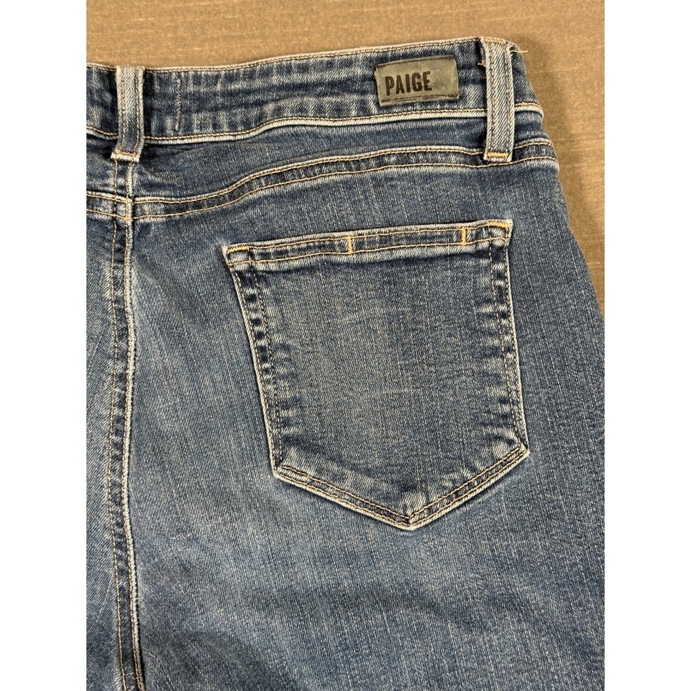 Paige Womens Distressed Straight Leg Jeans Brigitte Medium Wash Blue Denim - Picture 13 of 14